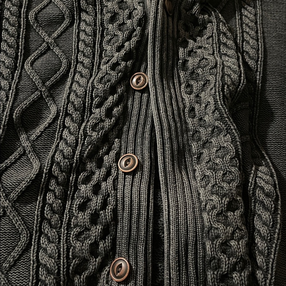 LL Bean Signature Men's Dark Gray Cable Knit Cardigan - Picture 4 of 9